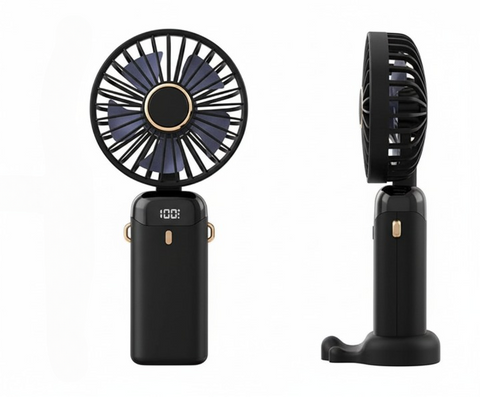 Portable Handheld Mini Fan 3000mAh Foldable Neck Hanging Fans 5 Speed Adjust USB Charge Fan with Phone Stand and Display Screen